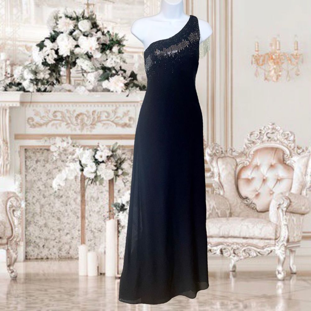 Chelsea Nites Black One Shoulder Formal Dress Women sz 10 NEW